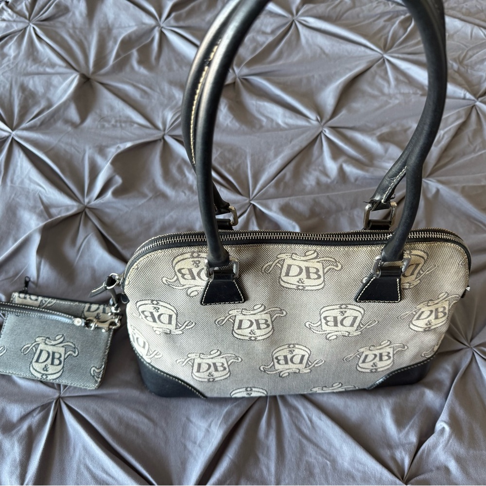 Vintage Y2K Dooney & Bourke Black and Gray Donegal Crest Satchel Set